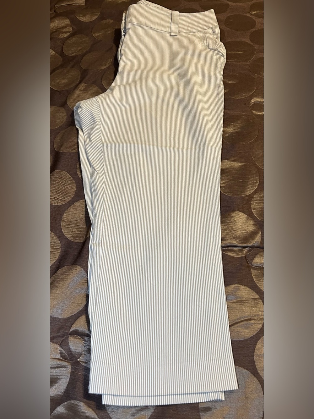 New York & Company Beige & White Stretch Pinstriped Chinos